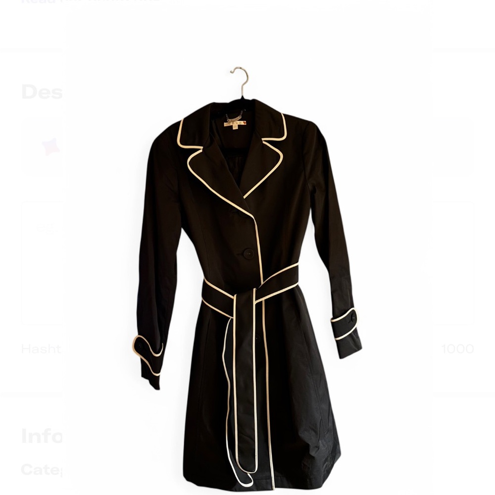 Elegant Black Coat with White Piping